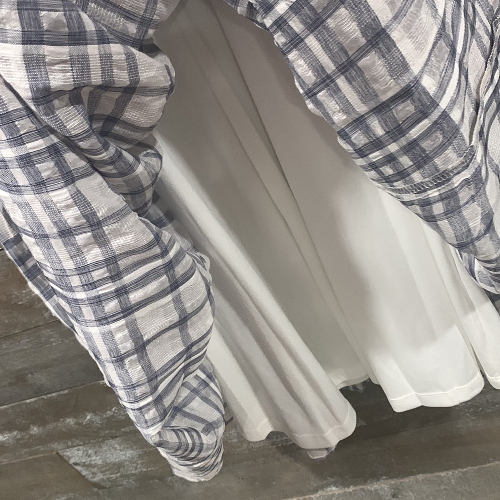 DKNY blue and white plaid tiered ruffle tank maxi with v-neck size 10 - Picture 9 of 10